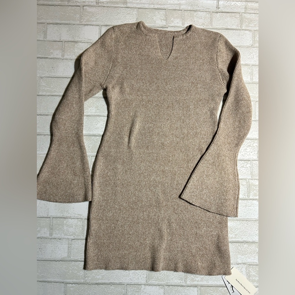 Commense Tan Long Sleeve Knit Dress